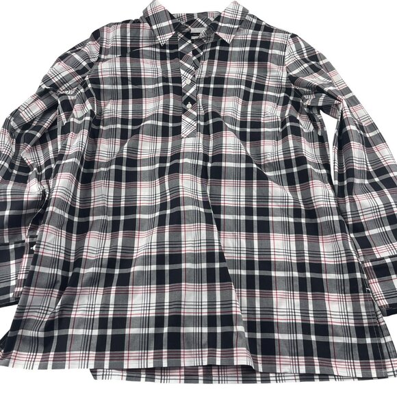 Talbots Women's Plaid Button-Down Shirt Size 12 Wrinkle Resistant Black White - Picture 1 of 5